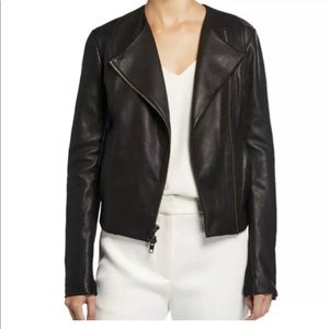 Vince Black Cross Front Leather Moto Jacket Sz L